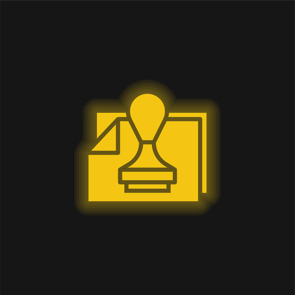 Approva l'icona al neon giallo incandescente - Vettoriali, immagini