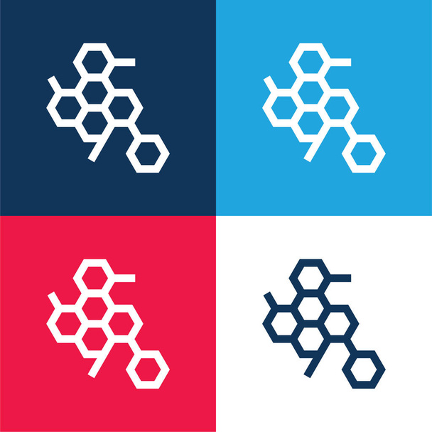 Biología azul y rojo conjunto de iconos mínimo de cuatro colores - Vector, imagen
