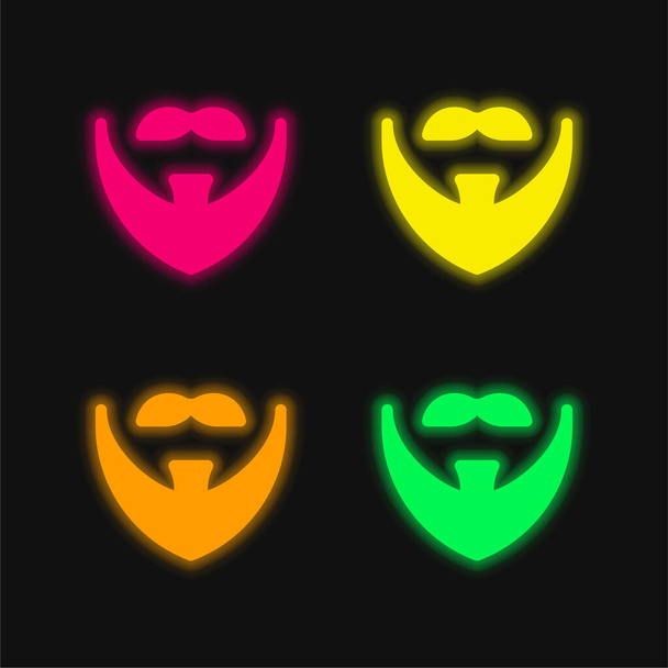 Ícone de vetor de néon brilhante de quatro cores barba - Vetor, Imagem