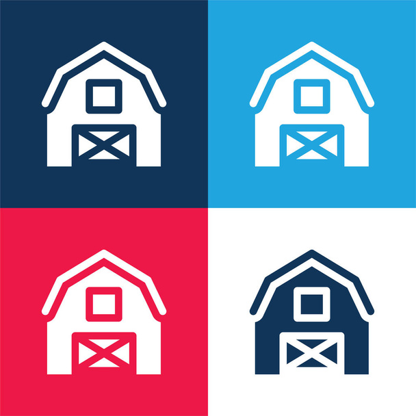 Scheune blau und rot vier Farben minimales Symbol-Set - Vektor, Bild