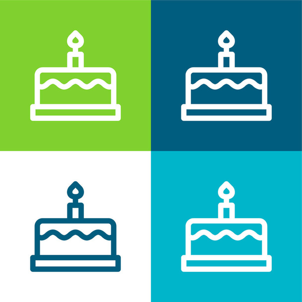Торт на день народження Плоский чотирикольоровий мінімальний набір піктограм
 - Вектор, зображення