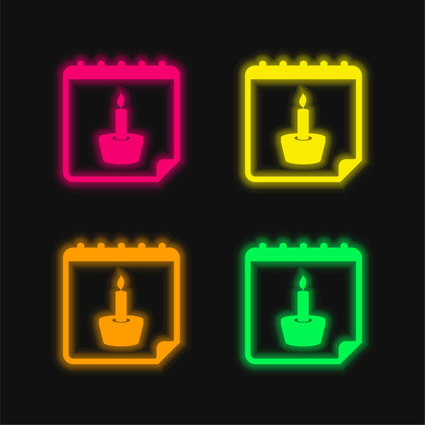Birthday Reminder four color glowing neon vector icon - Vector, Image