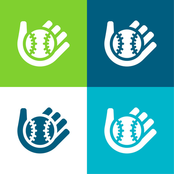 Baseball Flat čtyři barvy minimální ikona nastavena - Vektor, obrázek