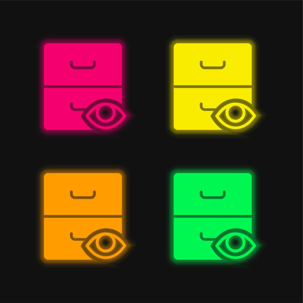 Archief vier kleuren gloeiende neon vector icoon - Vector, afbeelding