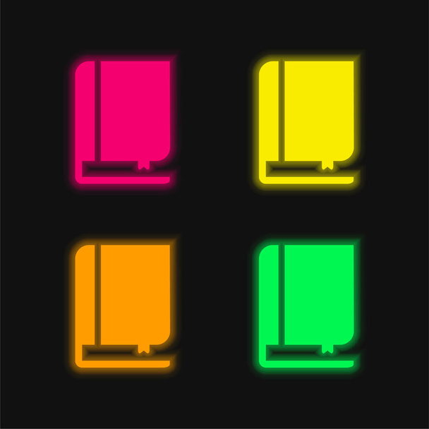Βιβλίο και σελιδοδείκτης τέσσερις χρώμα λαμπερό νέον διάνυσμα εικονίδιο - Διάνυσμα, εικόνα