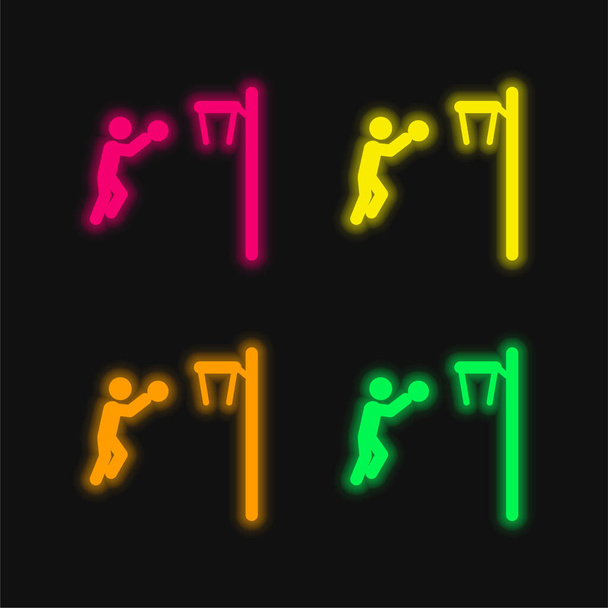 Basketball vier Farben leuchtenden Neon-Vektor-Symbol - Vektor, Bild