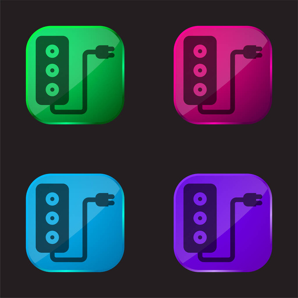 Adaptor four color glass button icon - Vector, Image