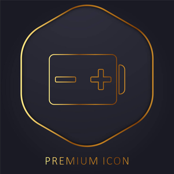 Batería con postes positivos y negativos muestra el logotipo o icono premium de la línea dorada - Vector, imagen