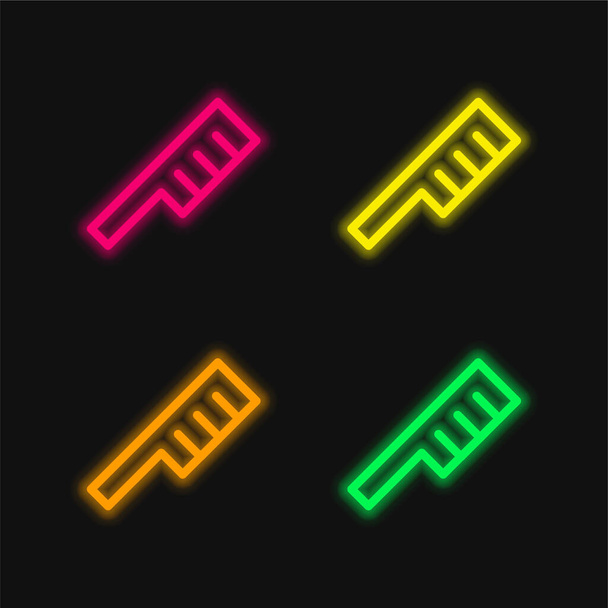 Angular Comb four color glowing neon vector icon - Vector, Image