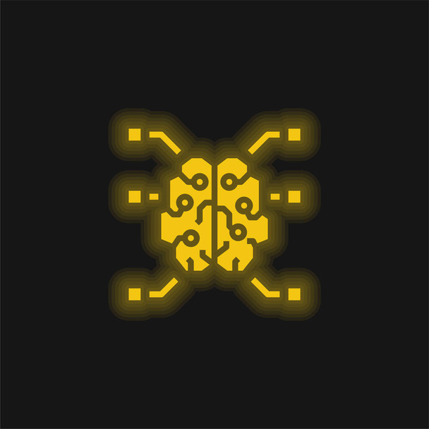 Brain yellow glowing neon icon - Vector, Image