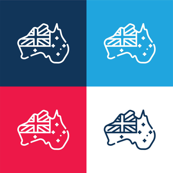 Australia sininen ja punainen nelivärinen minimaalinen kuvakesarja - Vektori, kuva