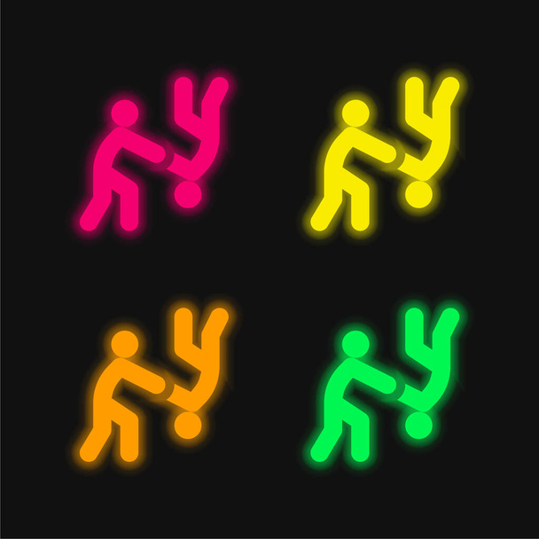 Айкидо четырехцветный светящийся неоновый вектор значок - Вектор,изображение