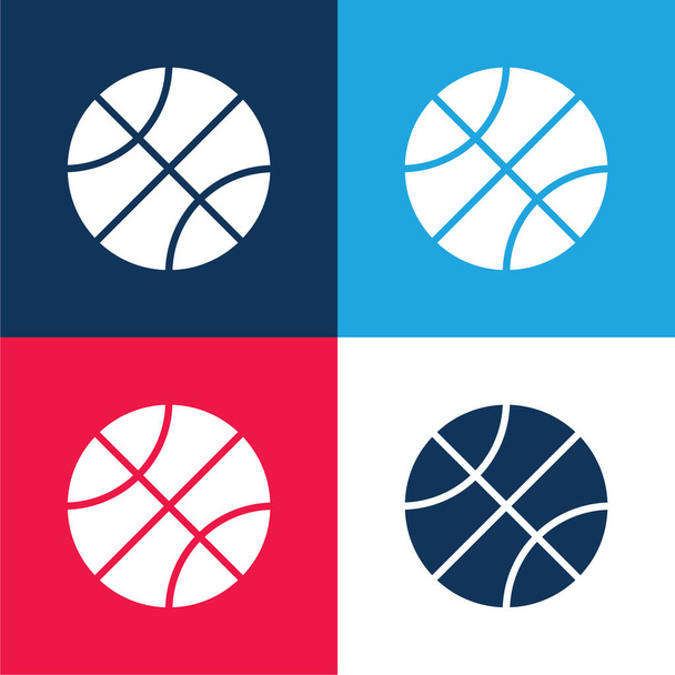 Μπάσκετ μπλε και κόκκινο τεσσάρων χρωμάτων ελάχιστο σύνολο εικονιδίων - Διάνυσμα, εικόνα