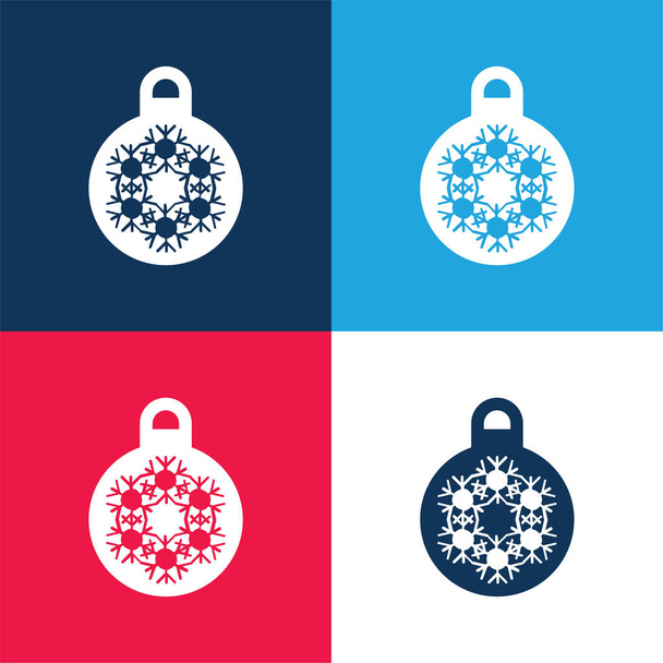 Bauble azul y rojo conjunto de iconos mínimo de cuatro colores - Vector, Imagen