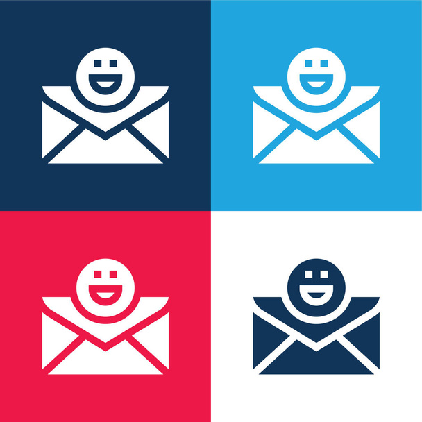 Attach blue and red four color minimal icon set - Vector, Image