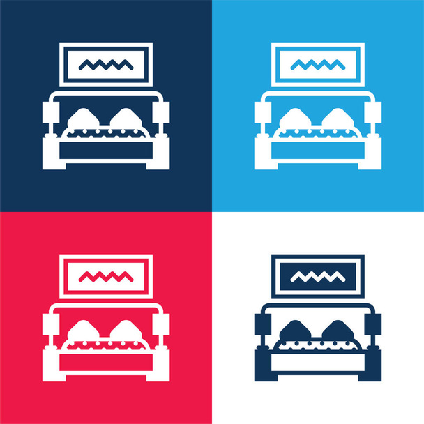 Cama azul y rojo de cuatro colores mínimo icono conjunto - Vector, Imagen