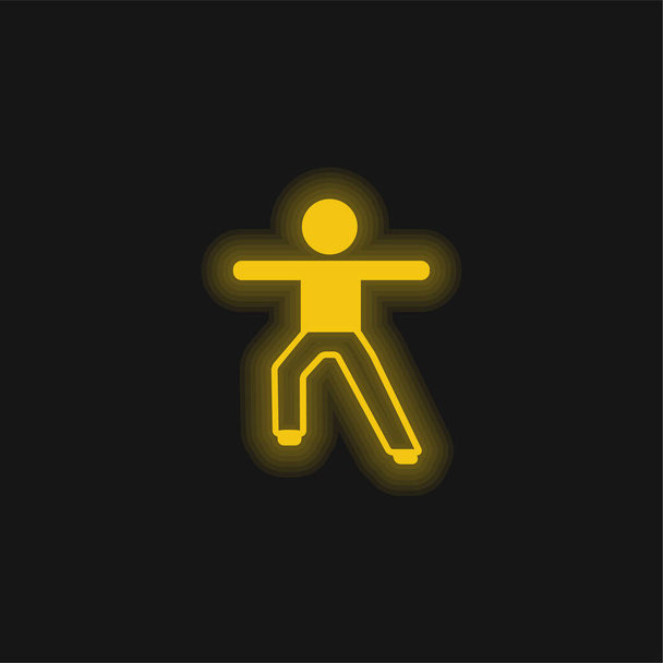 Ragazzo braccia tese e zampa gialla icona al neon incandescente - Vettoriali, immagini