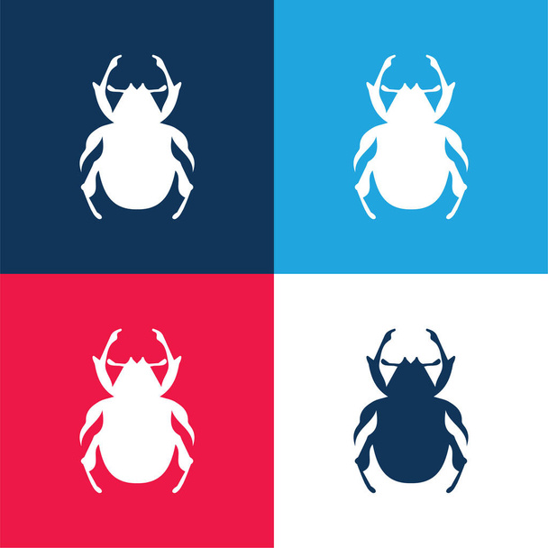 Beetle Shape blue and red four color minimal icon set - Vector, Image