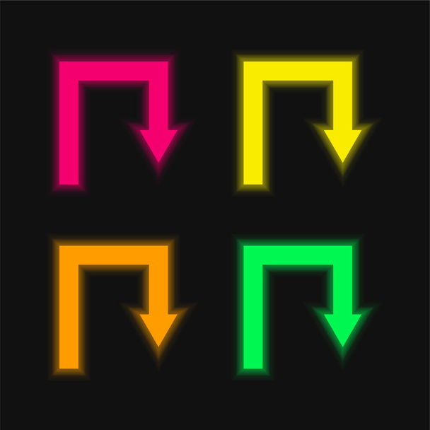 Pfeil-Winkel-Symbol vier Farben leuchtende Neon-Vektor-Symbol - Vektor, Bild
