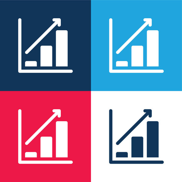 Gráfico de barras azul e vermelho conjunto de ícone mínimo de quatro cores - Vetor, Imagem