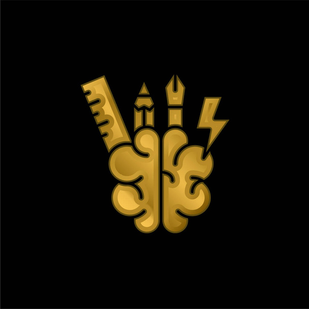 Burza mózgów złocona metaliczna ikona lub wektor logo - Wektor, obraz