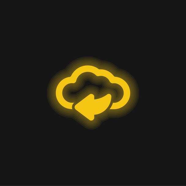Seta traseira na nuvem da Internet ícone de néon brilhante amarelo - Vetor, Imagem