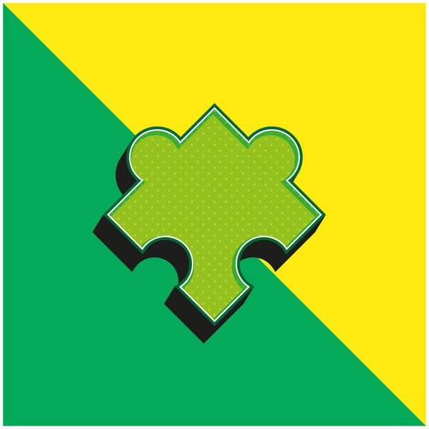 Fekete puzzle darab Forgatható forma Zöld és sárga modern 3D vektor ikon logó - Vektor, kép