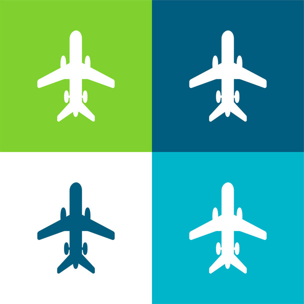 Αεροπλάνο με τροχούς Επίπεδη τεσσάρων χρωμάτων ελάχιστο σύνολο εικονιδίων - Διάνυσμα, εικόνα