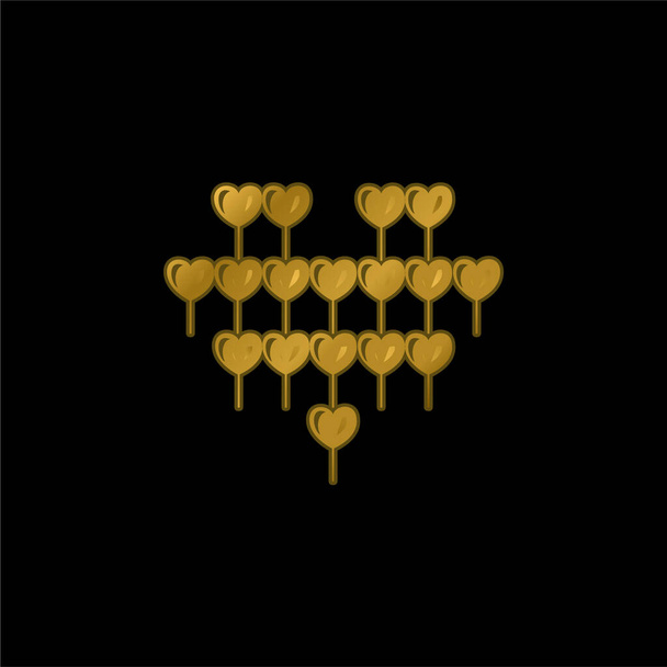 Atractivo globo del corazón de múltiples corazones Globos chapado en oro icono metálico o logo vector - Vector, Imagen