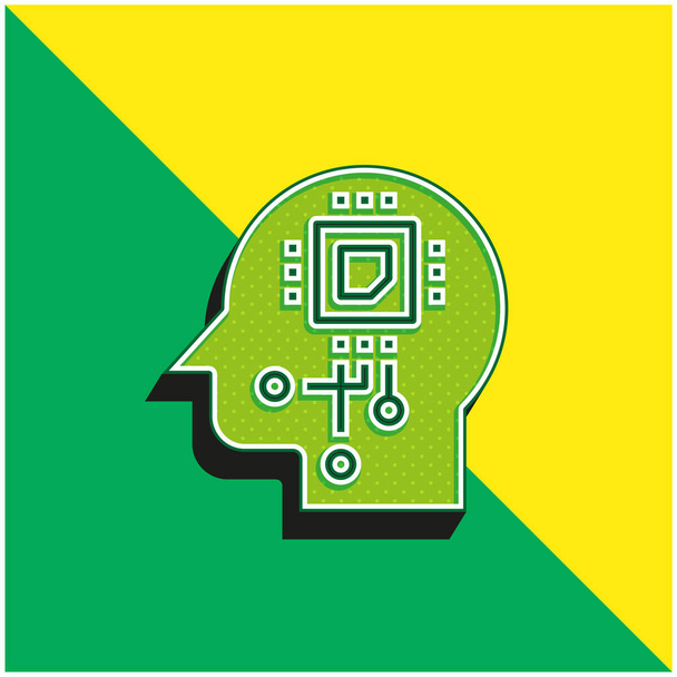 Umělá inteligence Zelená a žlutá moderní 3D vektorové logo ikony - Vektor, obrázek