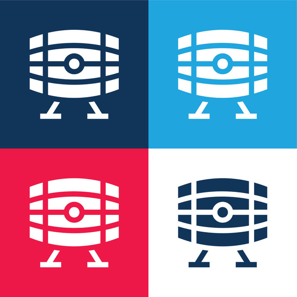 Sörhordó kék és piros négy szín minimális ikon készlet - Vektor, kép