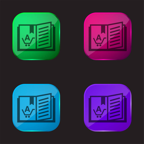 Books four color glass button icon - Vector, Image