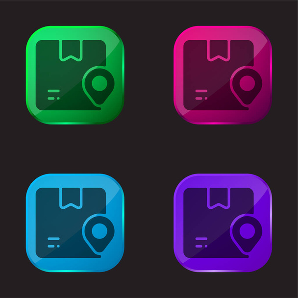 Box four color glass button icon - Vector, Image