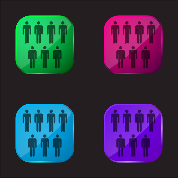 7 Persons Male Silhouettes four color glass button icon - Vector, Image
