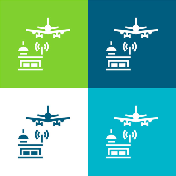 Airport Tower Flat four color minimal icon set - Vector, Image
