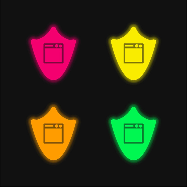 App Shield vier Farben leuchtenden Neon-Vektor-Symbol - Vektor, Bild