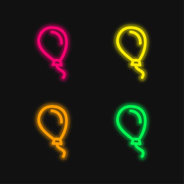 Balloon dessiné à la main Décrivez l'icône vectorielle au néon rayonnante de quatre couleurs - Vecteur, image