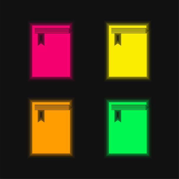 Livro de Topo Ver quatro cor brilhante ícone vetor de néon - Vetor, Imagem