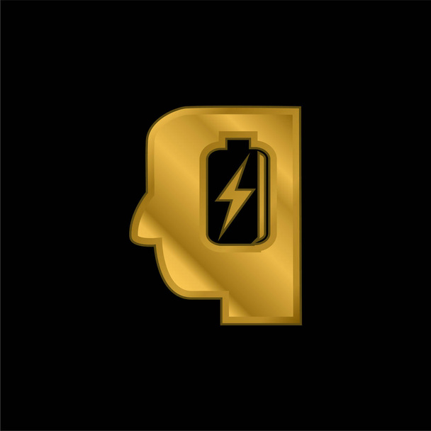 Batería en hombre cabeza chapado en oro icono metálico o logo vector - Vector, imagen