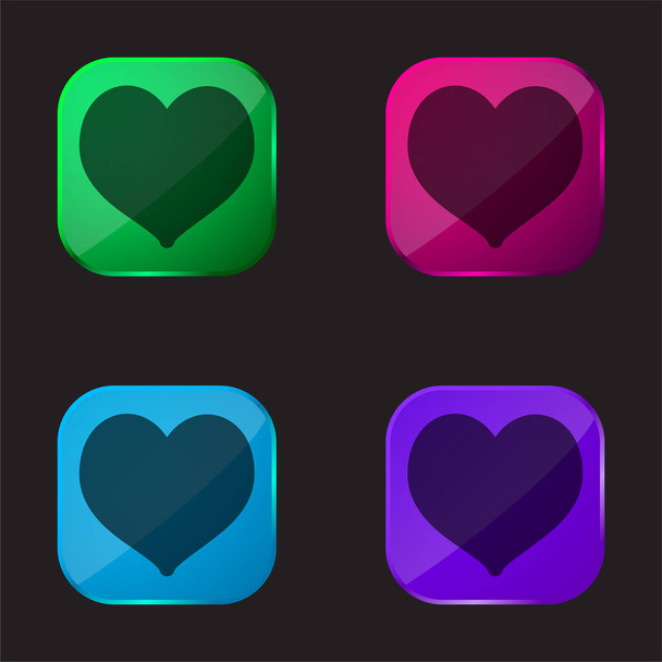 Black Heart Shaped four color glass button icon - Vector, Image