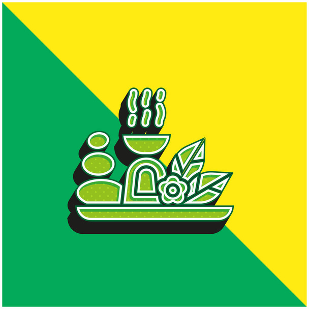 Ароматерапия Зеленый и желтый современный 3d логотип векторной иконы - Вектор,изображение