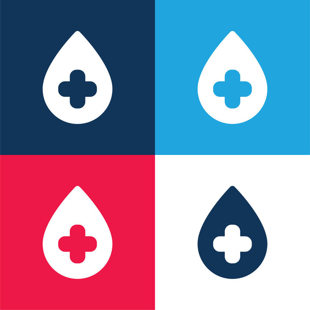 Blood Bank modrá a červená čtyři barvy minimální ikona nastavena - Vektor, obrázek