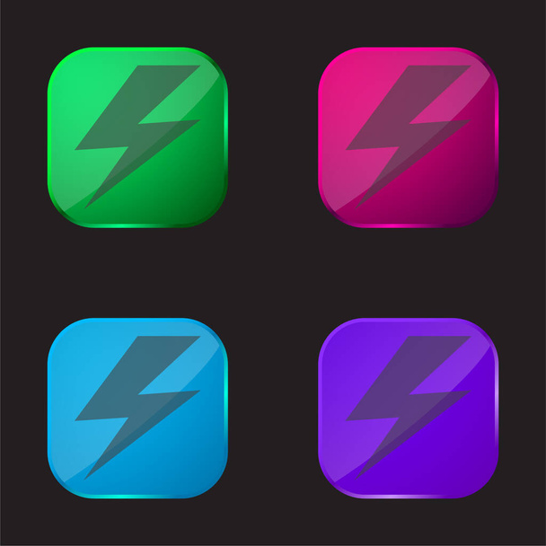 Bolt four color glass button icon - Vector, Image