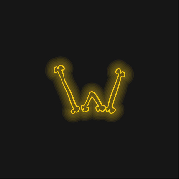 Bones W Outlined Letter Of Halloween Typography yellow glowing neon icon - Vector, Image