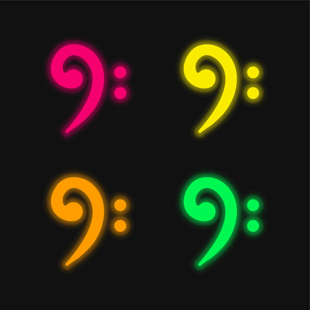 Bass Clef four color glowing neon vector icon - Vector, Image