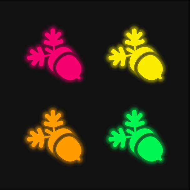 Acorn cuatro color brillante icono del vector de neón - Vector, imagen