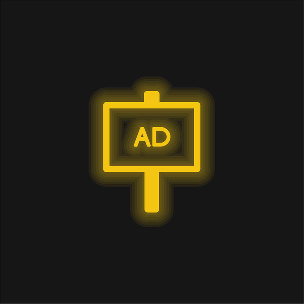 AD Cartel amarillo brillante icono de neón - Vector, Imagen