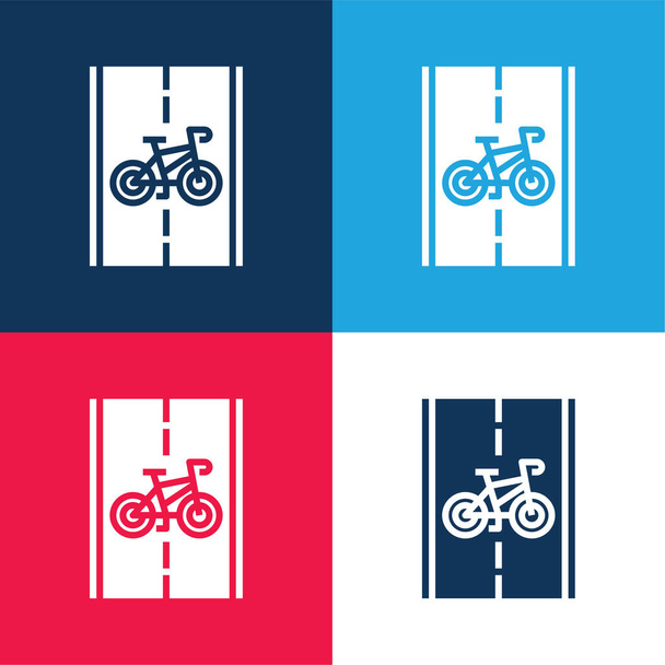 Bike Path kék és piros négy szín minimális ikon készlet - Vektor, kép