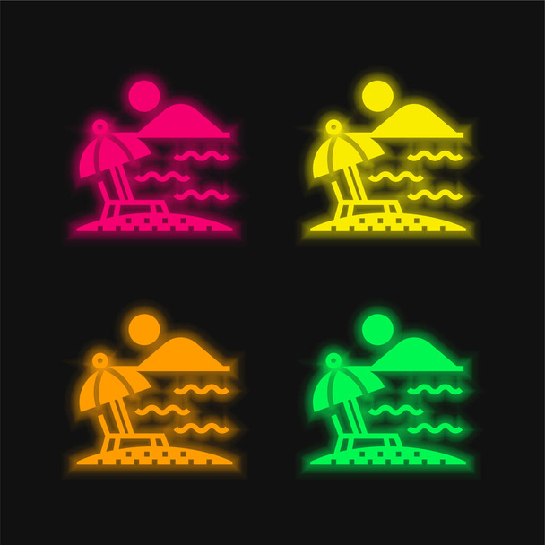 Пляж чотирьох кольорів, що світяться неоном Векторні значки
 - Вектор, зображення