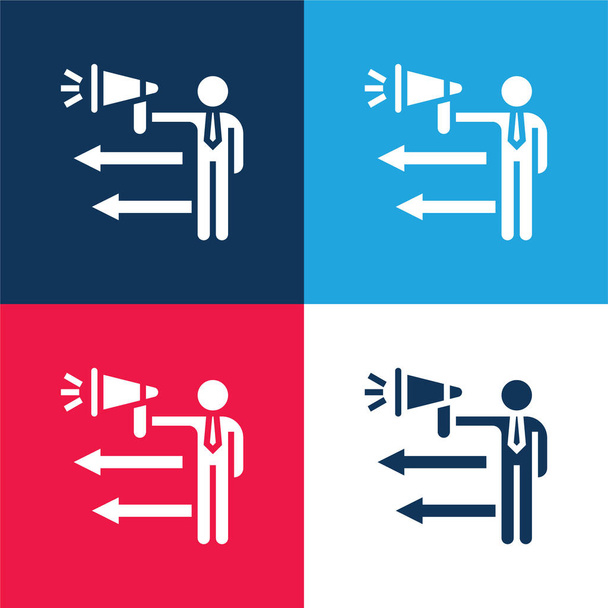 Anúncio azul e vermelho quatro cores conjunto de ícones mínimos - Vetor, Imagem